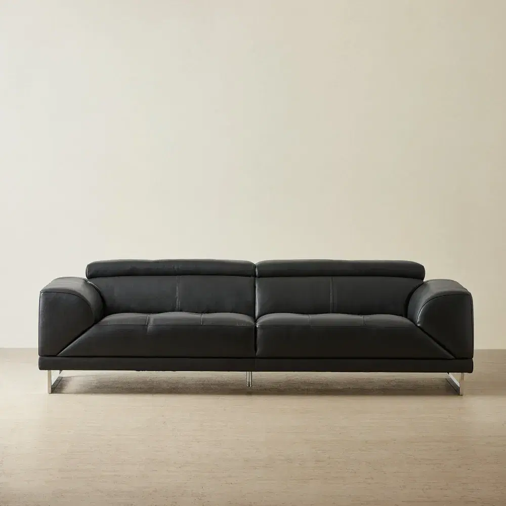 Fortitude Black Leather 3-Seater Sofa