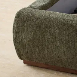 Riviera Green Chenille Fabric King Bed with Medium Brown Ash Veneer