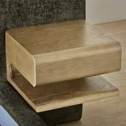 Riviera Green Chenille Fabric Queen Bed with Medium Brown Ash Veneer