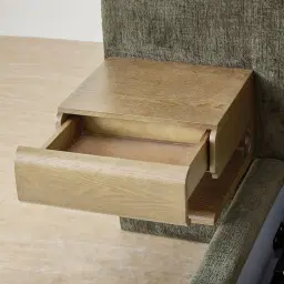 Riviera Green Chenille Fabric Queen Bed with Medium Brown Ash Veneer