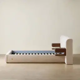 Riviera Powder White Chenille Fabric King Bed with Smoky Ash Veneer