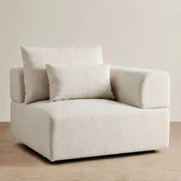 Riviera III Stone Cream Woven Fabric Sofa - Right Seat