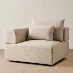 Riviera III Mid Beige Woven Fabric Sofa - Left Seat